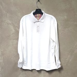 City Focus Men's Long Sleeve Polo White Shirt Size L